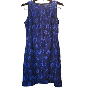 Lauren Ralph Lauren‎ Blue Embrodiered Lace Sleeveless Sheath Dress, Size 10